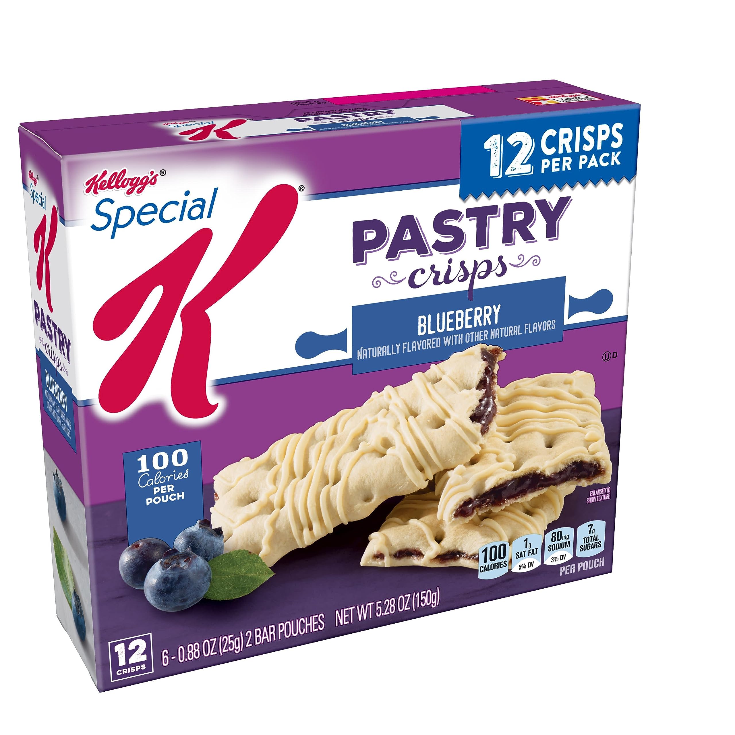 Special K Pastry Crisps, Breakfast Bars, 100 Calorie Snacks, Blueberry (8 Boxes, 96 Crisps)